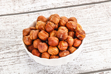 Heap of raw natural hazelnut