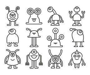 Fototapeta premium alien monster character line icons set