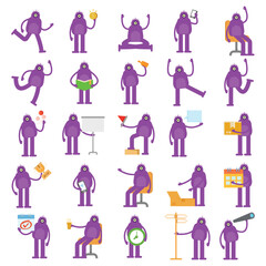 one eye monster characters set in various poses illustration