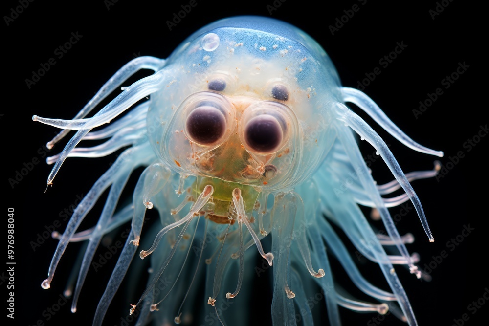 Poster microscopic view of a rotifer in water, showcasing the intricate details of microscopic animals