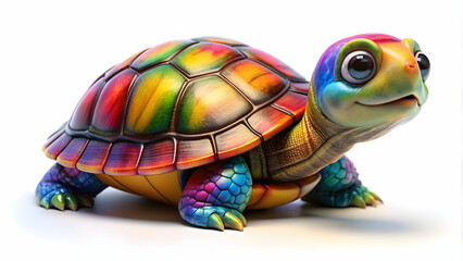 Fototapeta premium Adorable turtle character with a colorful shell on a white background, Turtle, character, cute, cartoon, shell, reptile