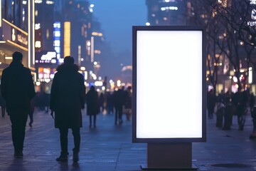 Nighttime vertical billboard in the city. Advertisement in luminous colors