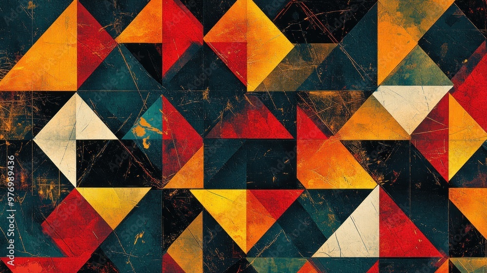 Poster A colorful abstract pattern of squares and triangles
