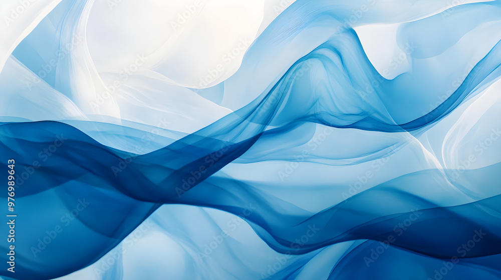 Poster cool blue and white abstract waves flow gracefully, creating a serene and dynamic composition that e