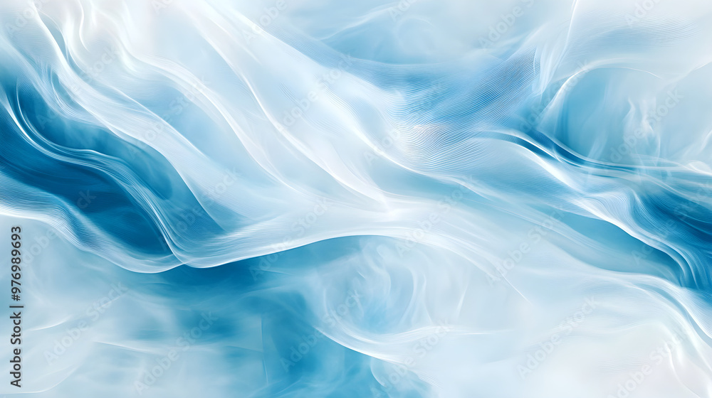 Poster cool blue and white abstract waves flow gracefully, creating a serene and tranquil atmosphere with a