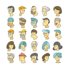 comic human face avatars set illustration
