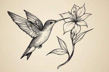 Elegant Hummingbird Tattoo Design with Delicate Lines and Minimal Shading