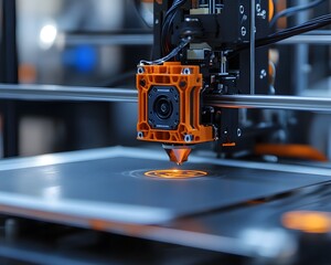 Fototapeta premium A close-up view of a 3D printer in action, showcasing the intricate printing process and vibrant colors.
