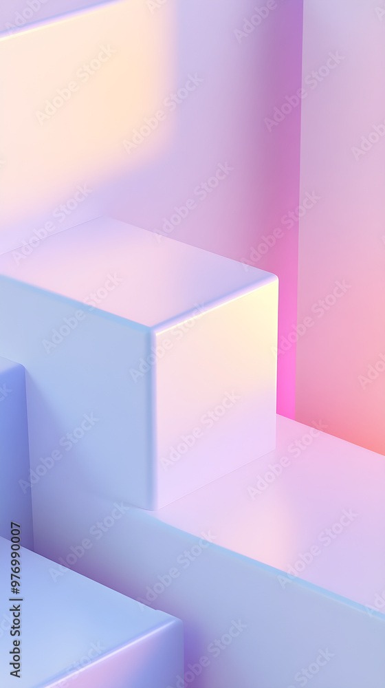 Poster minimalist white backdrop with subtle pastel gradients and geometric shapes creating a serene and mo