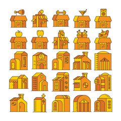 shop and house building icons set vector illustration