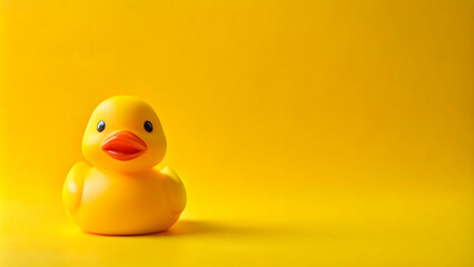 Banner featuring a cute yellow rubber duck on a yellow background with copy space, rubber duck, cute, yellow, isolated, banner