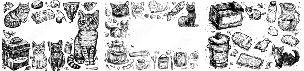 Wall mural Isolated objects on white. Modern hand drawn collection.