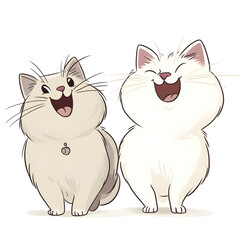 Obraz premium Two Playful Ragdoll Cats with Wagging Tails in a Whimsical Pastel Portrait