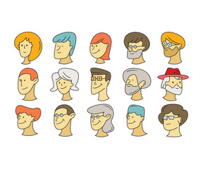 comic human face character icons set