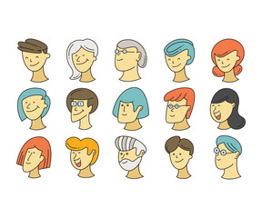 comic human face character icons set