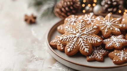 festive table with handmade gingerbread cookies topped with icing decoration, perfect for a merry christmas celebration concept