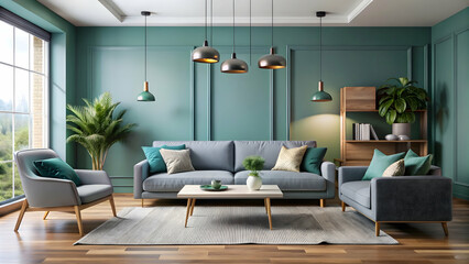 modern living room with stylish decor and cool color scheme, modern, interior, room, living room, stylish, decor