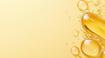 Golden Oil Droplets on Yellow Background  Spa Treatment  Beauty Product  Skincare  Abstract  Macro