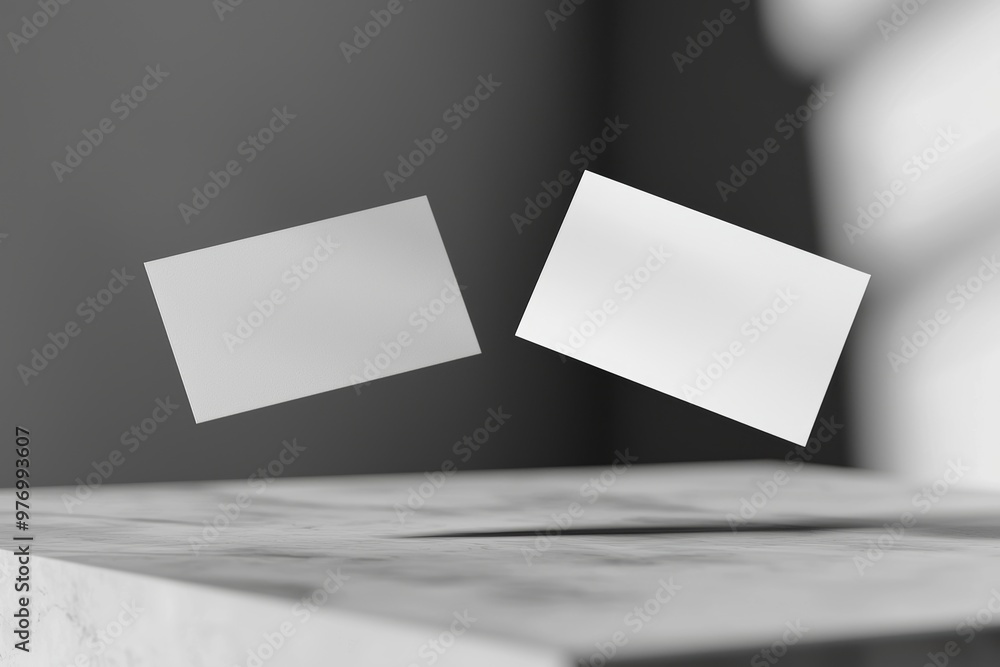Poster an elegant business card mockup on gray stone with a window shadow. this psd file is included.