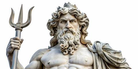 Obraz premium Marble statue of sea god Neptune isolated on white background, Neptune, sea, god, statue, marble, white, background