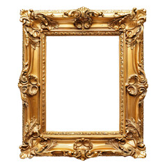 Empty ornate gold picture frame is isolating a white background