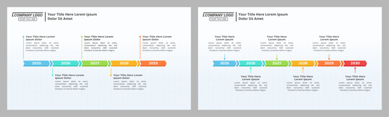 Milestone Achievement Infographic Timeline with 5 & 6 Steps and Editable Text on a 16:9 Layout for Business Presentations, Management, and Evaluation.