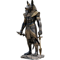 Anubis, egyptian god of death, is standing and holding his crook and flail