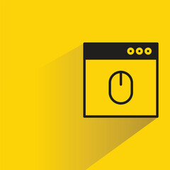 computer mouse and browser icon with shadow on yellow background
