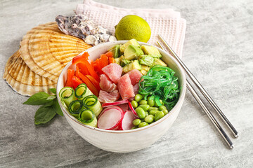 Hawaiian cuisine - poke with tuna and rice