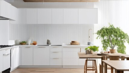 Cozy modern kitchen room interior design with white color wall