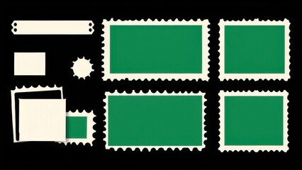 Postage stamp frames set. Empty border template for postcards and letters. Blank rectangle and square vintage postage stamps with perforated edge
