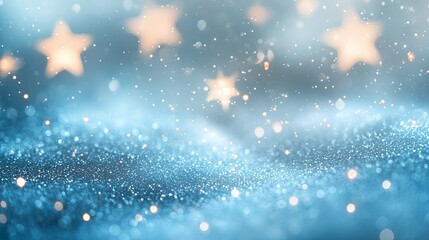 Abstract Blue Glitter Background with Defocused Stars and Lights
