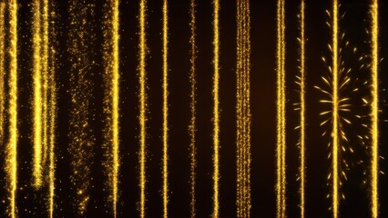 Elegant gold glowing vertical motion lighting effect sparkle on dark brown background. Template soft light and fireworks