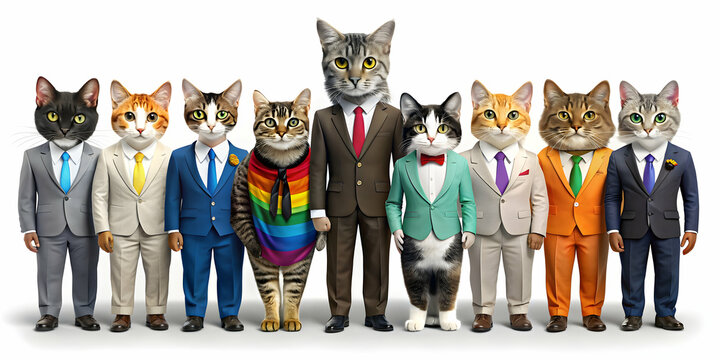 Cat Diversity and Inclusion Leader promoting inclusion in the workplace with diverse cat characters, diversity, inclusion