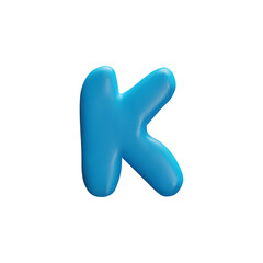 Realistic glossy blue K capital letter of English alphabet, vector 3D volume typographic symbol from plasticine texture