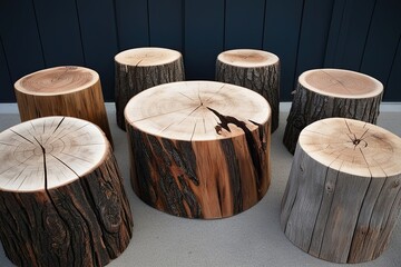 Rustic Wooden Stump Collection Featuring Natural Timber Base and Distinctive Growth Patterns