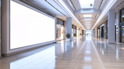 Public shopping center mall or business center with high big advertisement board space as empty blank white mockup signboard with copy space area for sale and offers advertisements