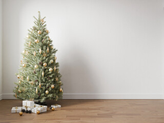 Christmas interior home, empty in home design new year, element mockup annual holidays, 3d render.