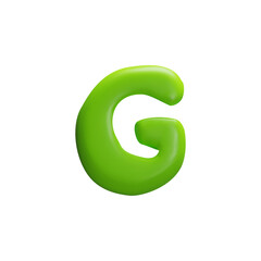 Realistic 3D glossy green G capital letter of English alphabet, vector volume typographic font symbol plasticine texture