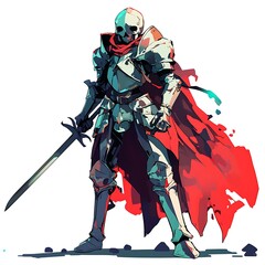 Fototapeta premium Skeleton Knight with Red Cape and Sword.