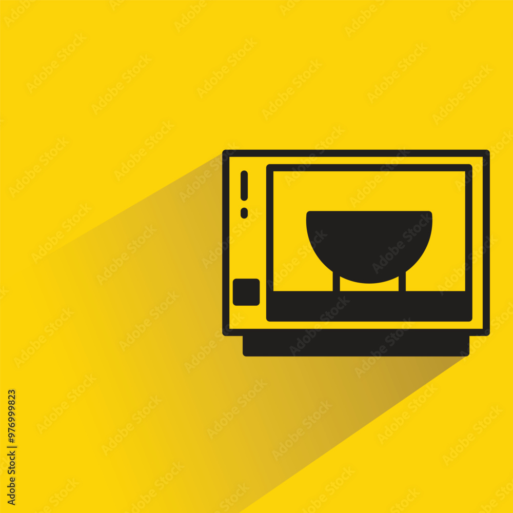 Sticker microwave icon with shadow on yellow background