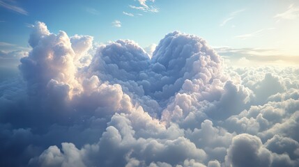 Naklejka premium Heart shaped clouds on the sky background