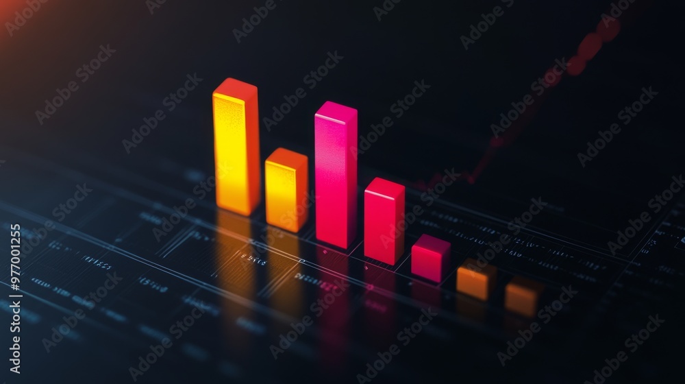Poster a 3d bar graph with a dark background and brightly colored bars, creating a striking contrast and em