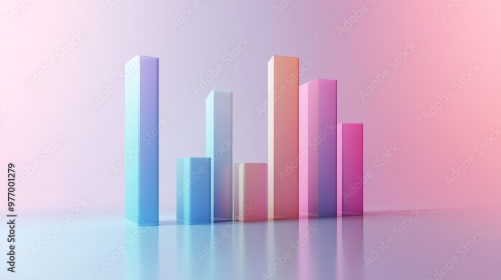 Poster a 3d bar graph with gradient-colored bars and a subtle reflection effect, set against a clean, light