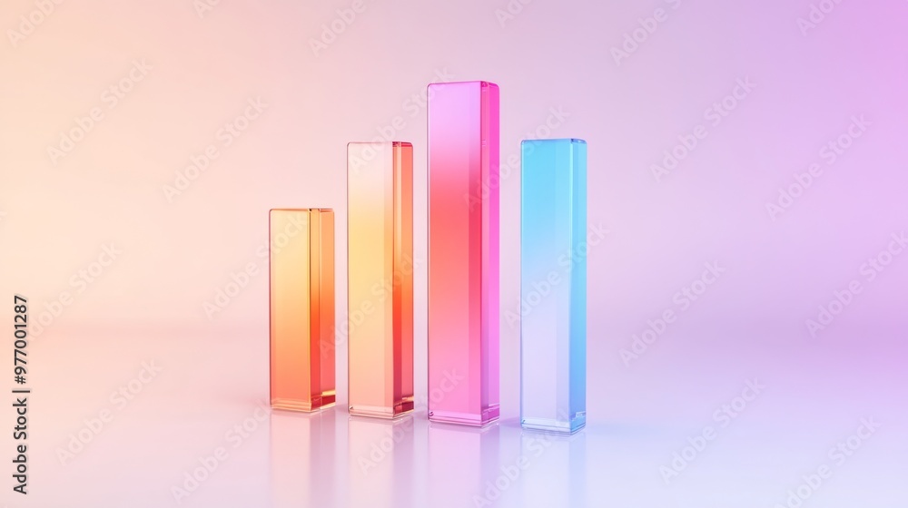 Aufkleber a 3d bar graph with gradient-colored bars and a subtle reflection effect, set against a clean, light