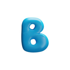 Realistic glossy blue B capital letter of English alphabet, vector 3D volume typographic font symbol plasticine texture