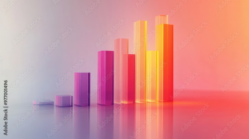 Poster a 3d bar graph with gradient-colored bars and a subtle reflection effect, set against a clean, light