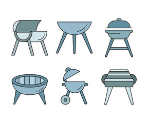 bbq stove and grill icons set vector illustration