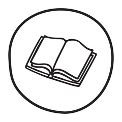 Doodle book icon handdrawn with ink pen. Knowledge and education symbol painted in grunge freehand style. PNG isolated on transparent background and vector illustration