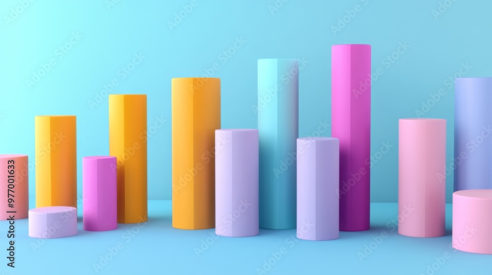 Poster a 3d bar graph with multi-colored bars representing different categories, with clear labels and a mo